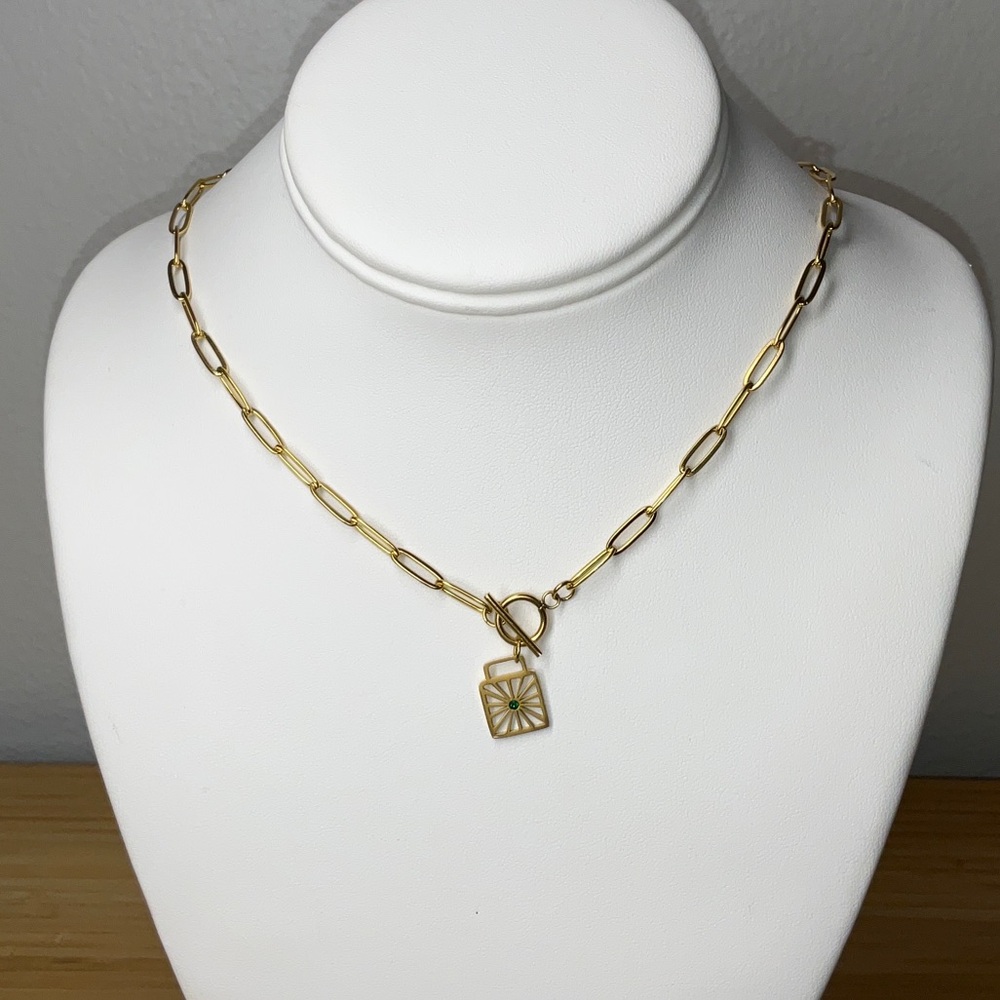 18k Gold Plated Paperclip with Pendent Toggle